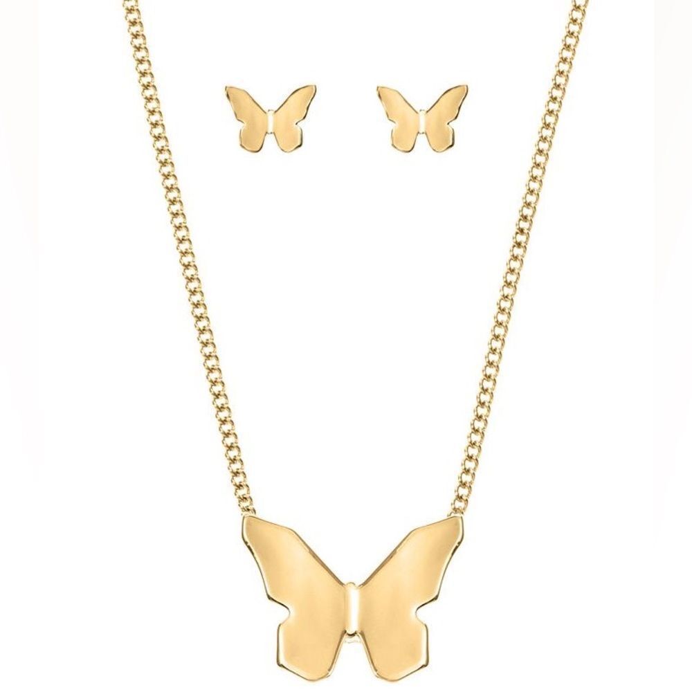 Alfani Gold-Tone Butterfly Pendant Necklace & Stud Earrings Set New